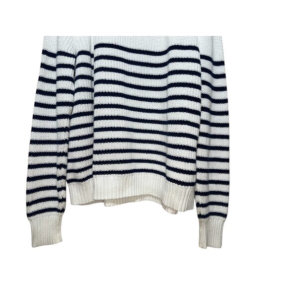 J.Crew Knit Sweater Women Medium White Blue Striped Nautical Fisherman Mock Neck - Picture 10 of 14